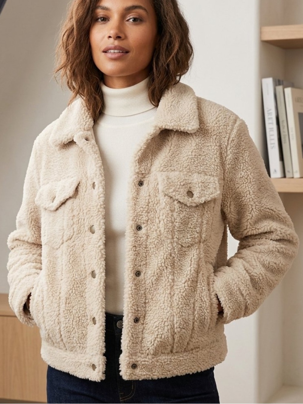 Sanctuary Revolve Astoria Snap Front Sherpa Teddy Jacket in Moonstone Size Large